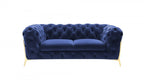 74" Blue And Gold Velvet Loveseat