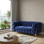 74" Blue And Gold Velvet Loveseat
