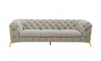 97" Beige Velvet Sofa With Gold Legs