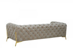 97" Beige Velvet Sofa With Gold Legs