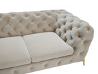 97" Beige Velvet Sofa With Gold Legs