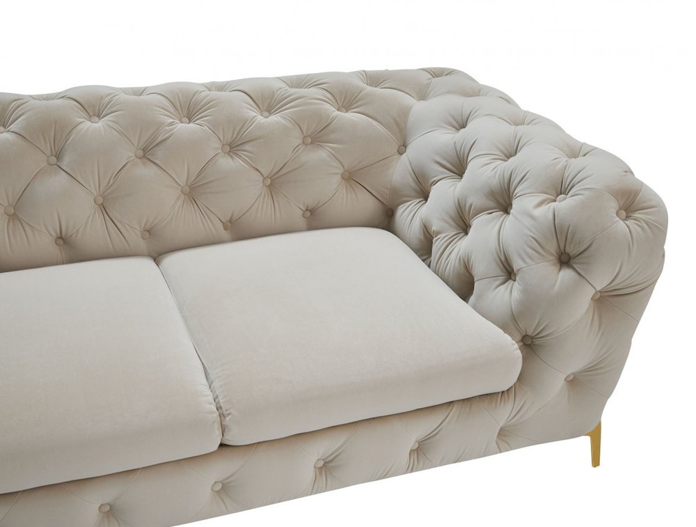 97" Beige Velvet Sofa With Gold Legs