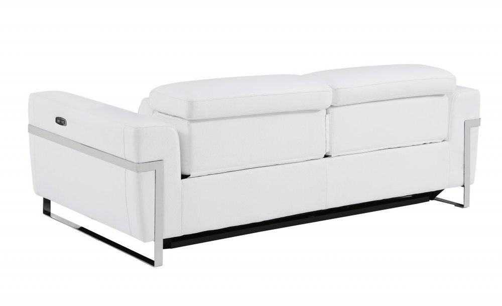 83" Dark Gray Italian Leather USB Reclining Sofa With Silver Legs