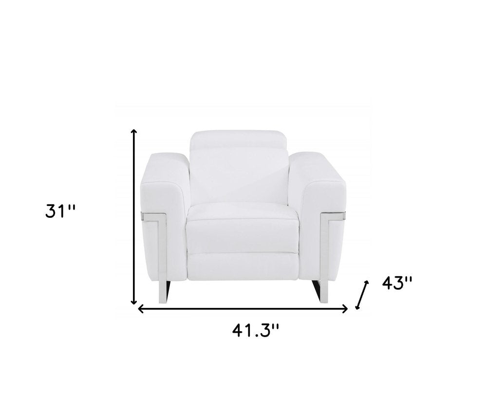 41" Beige Italian Leather Power Recliner Chair