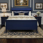 Blue Upholstered Queen Bed Frame With No