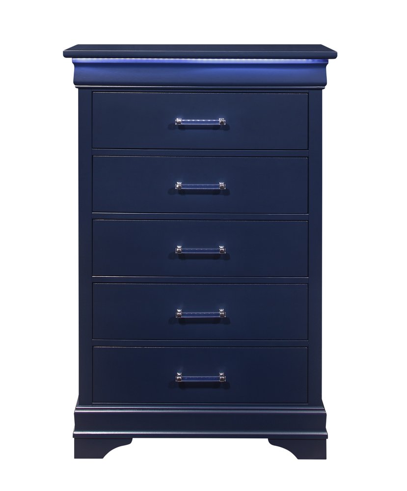 59" White Solid Wood Six Drawer Double Dresser with LED