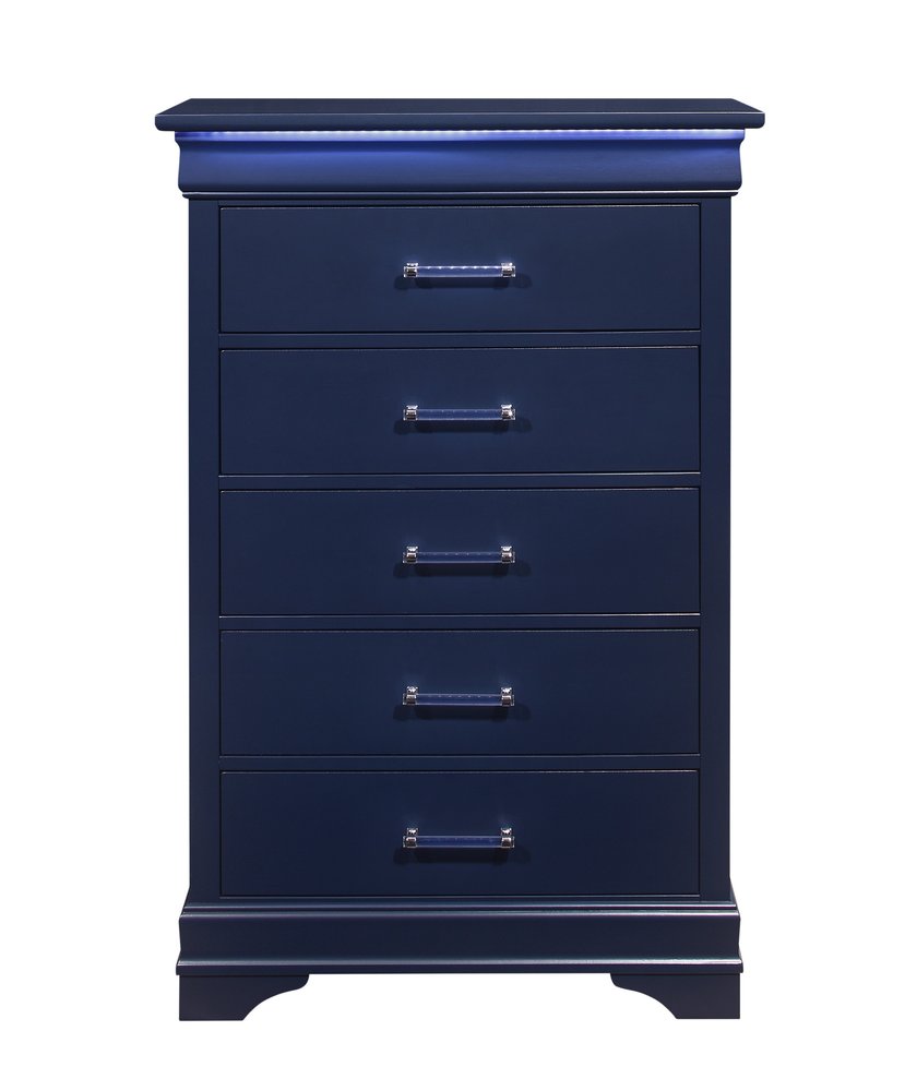59" White Solid Wood Six Drawer Double Dresser with LED