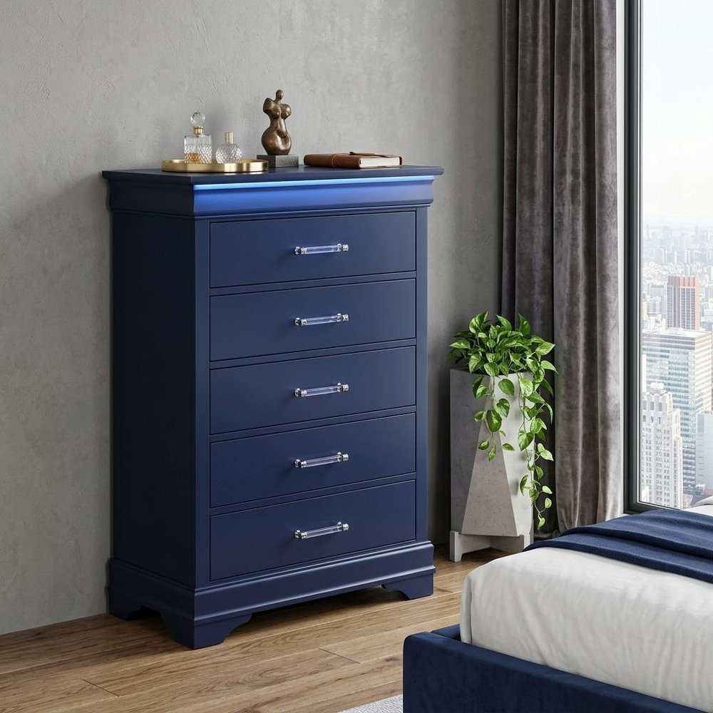 59" White Solid Wood Six Drawer Double Dresser with LED