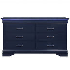 59" Blue Solid Wood Lighted Six Drawer Double Dresser