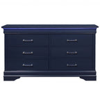 59" Blue Solid Wood Lighted Six Drawer Double Dresser