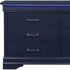 59" Blue Solid Wood Lighted Six Drawer Double Dresser