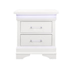 24" White Wood Lighted Two Drawer Nightstand