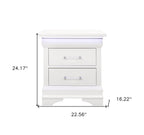24" White Wood Lighted Two Drawer Nightstand