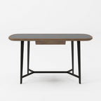 55" Walnut And Black Glass Rectangular Writing Desk