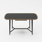 55" Walnut And Black Glass Rectangular Writing Desk