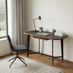 55" Walnut And Black Glass Rectangular Writing Desk