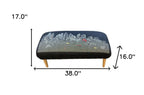 38" Black And Natural Boston Night Skyline Embroidered Ottoman