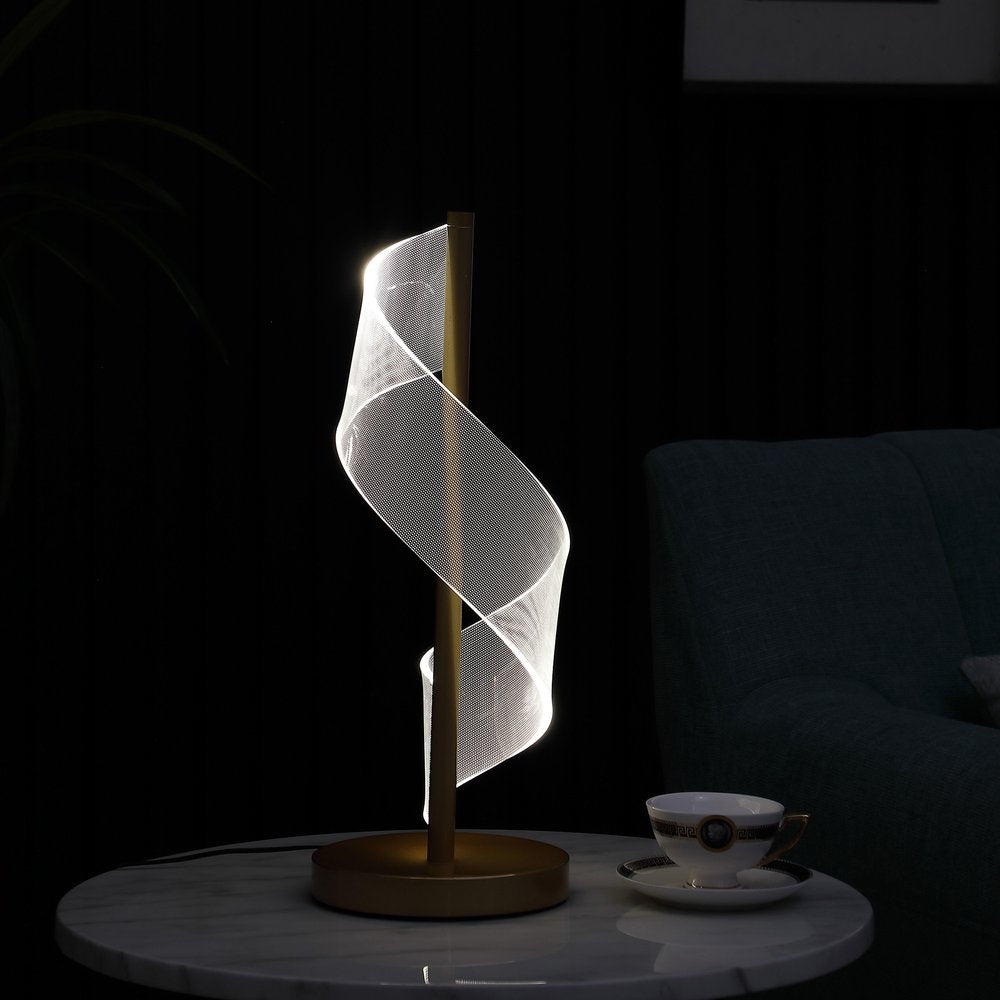 19" Wave Swirl Acrylic Led Brushed Gold Table Lamp Gold Table Lamp