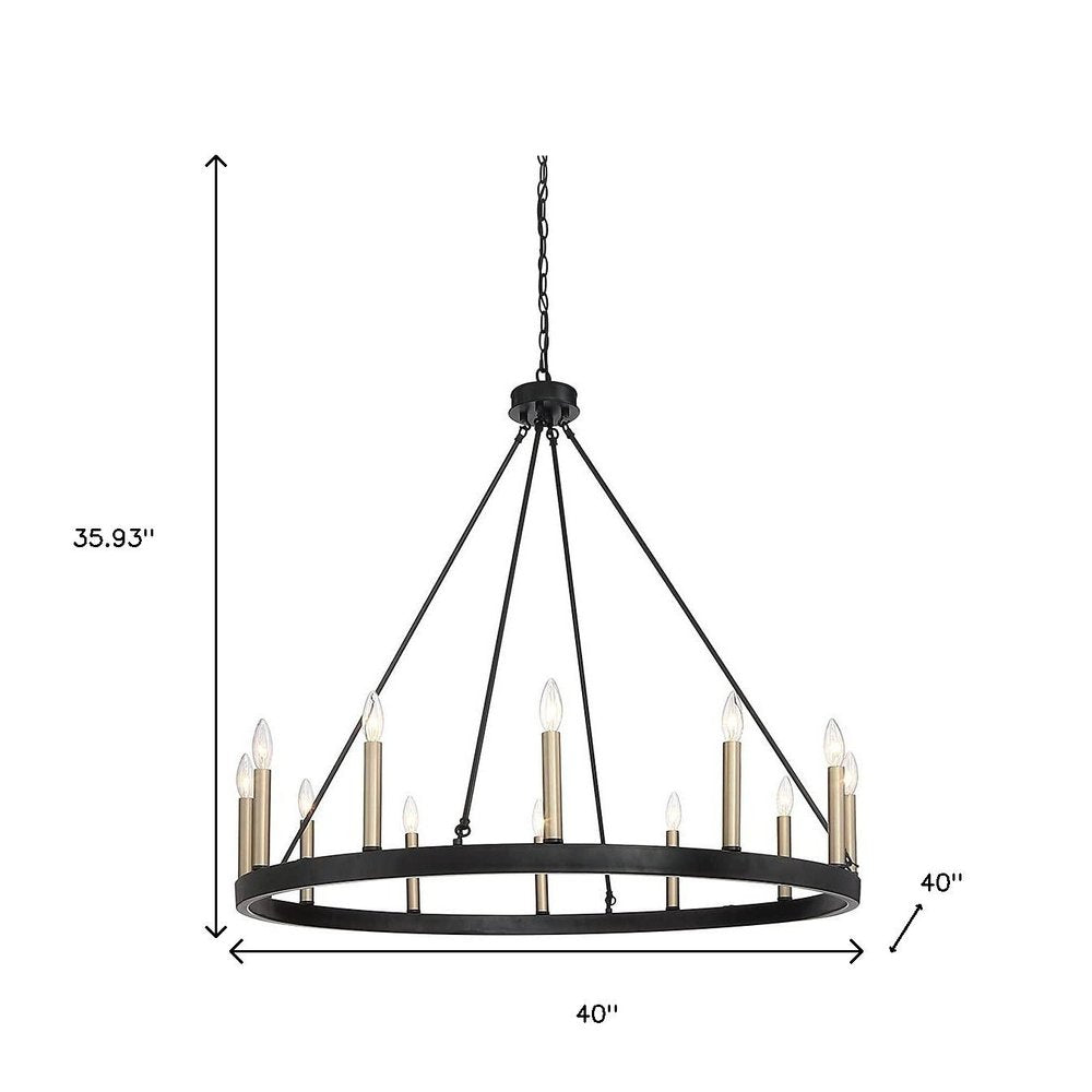 Black And Gold Candle Style Twelve Light Metal Dimmable Chandelier