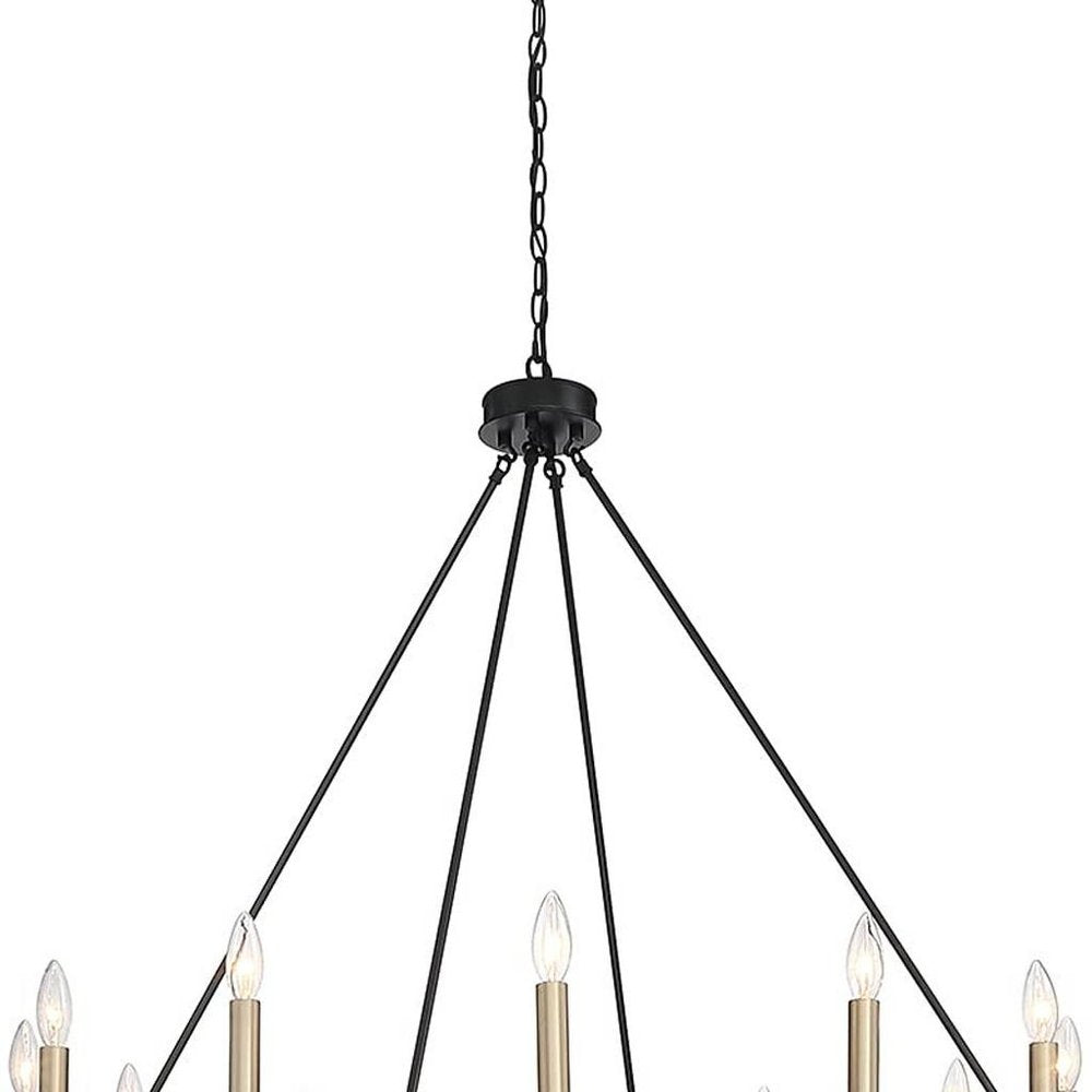 Black And Gold Candle Style Twelve Light Metal Dimmable Chandelier