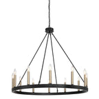Black And Gold Candle Style Twelve Light Metal Dimmable Chandelier