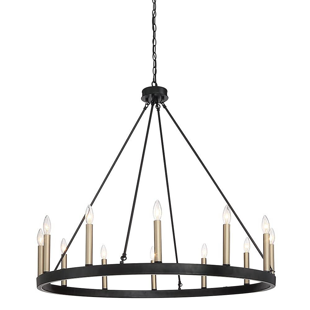 Black And Gold Candle Style Twelve Light Metal Dimmable Chandelier