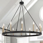 Black And Gold Candle Style Twelve Light Metal Dimmable Chandelier