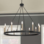 Black And Gold Candle Style Twelve Light Metal Dimmable Chandelier