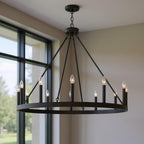 Bronze Candle Style Twelve Light Metal Dimmable Chandelier