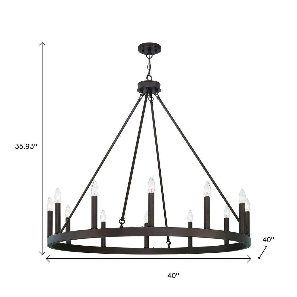 Bronze Candle Style Twelve Light Metal Dimmable Chandelier