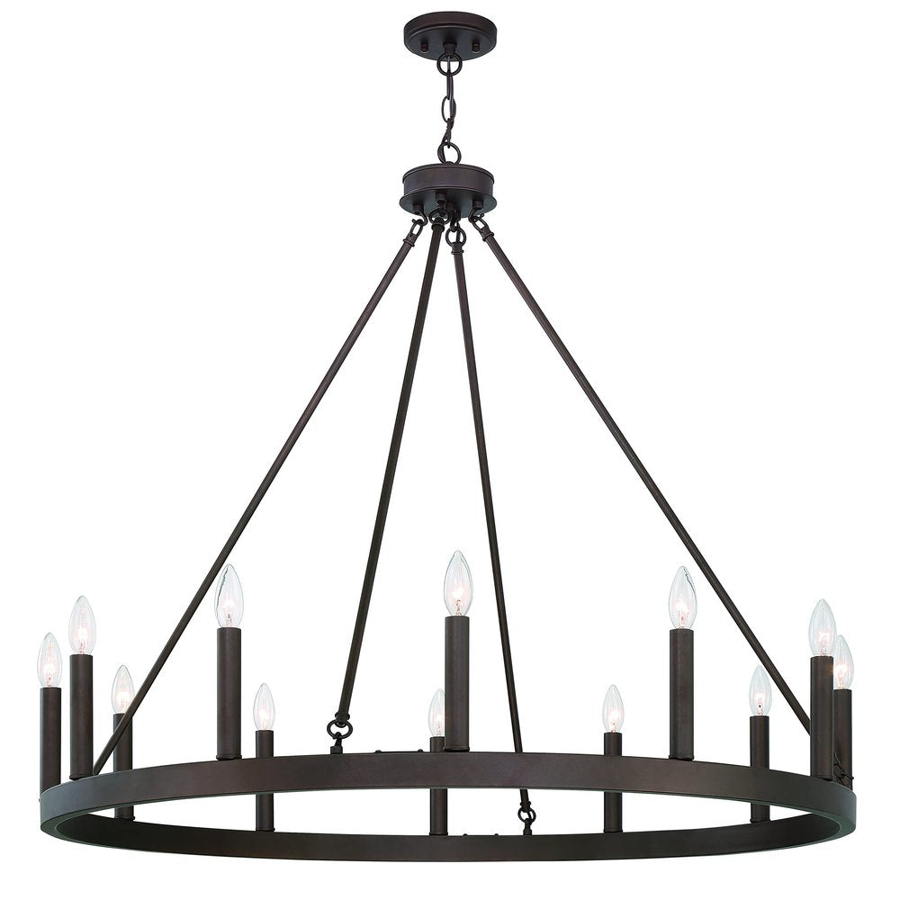 Bronze Candle Style Twelve Light Metal Dimmable Chandelier