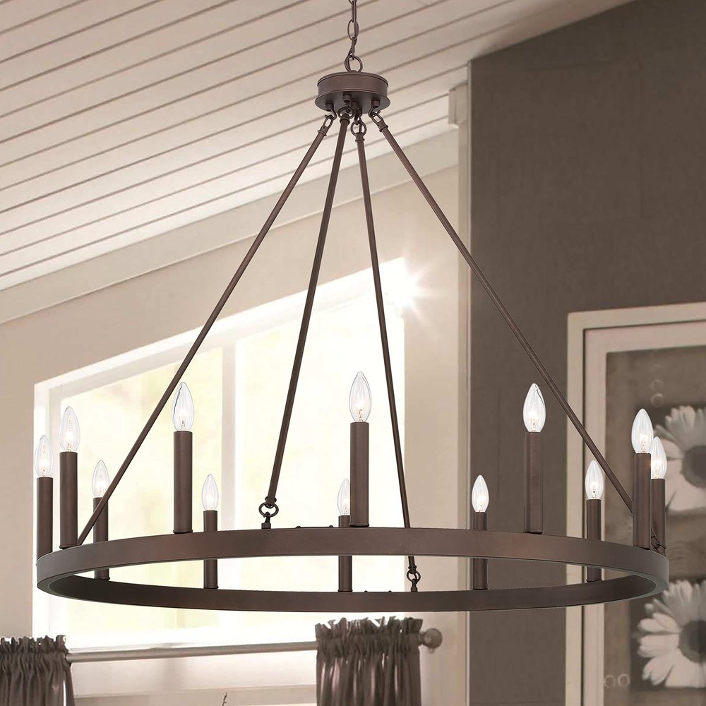 Bronze Candle Style Twelve Light Metal Dimmable Chandelier