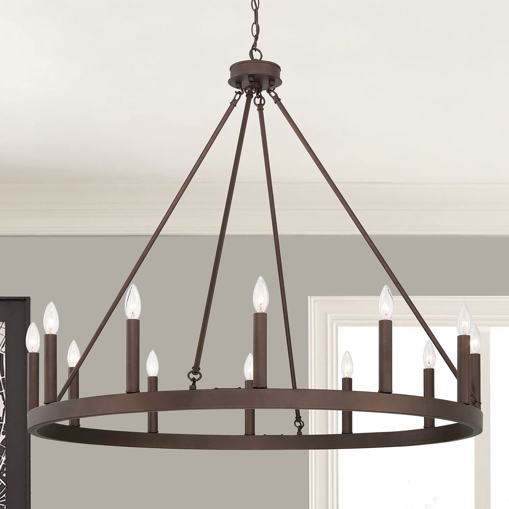 Bronze Candle Style Twelve Light Metal Dimmable Chandelier