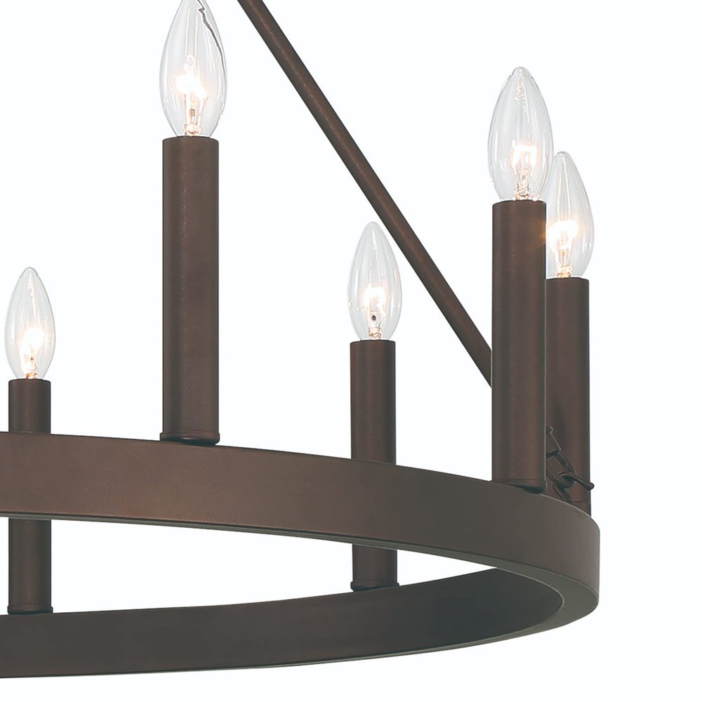 Bronze Candle Style Twelve Light Metal Dimmable Chandelier