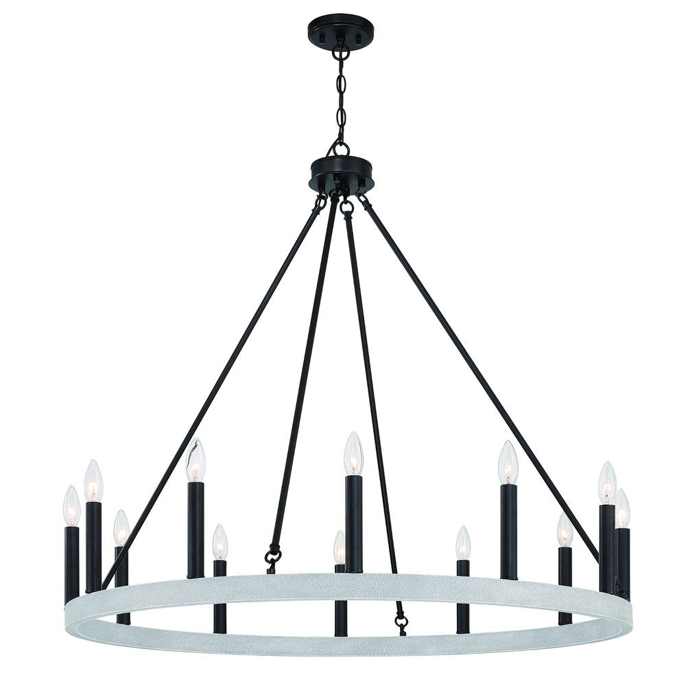 Black And White Candle Style Twelve Light Metal Dimmable Chandelier