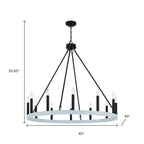 Black And White Candle Style Twelve Light Metal Dimmable Chandelier