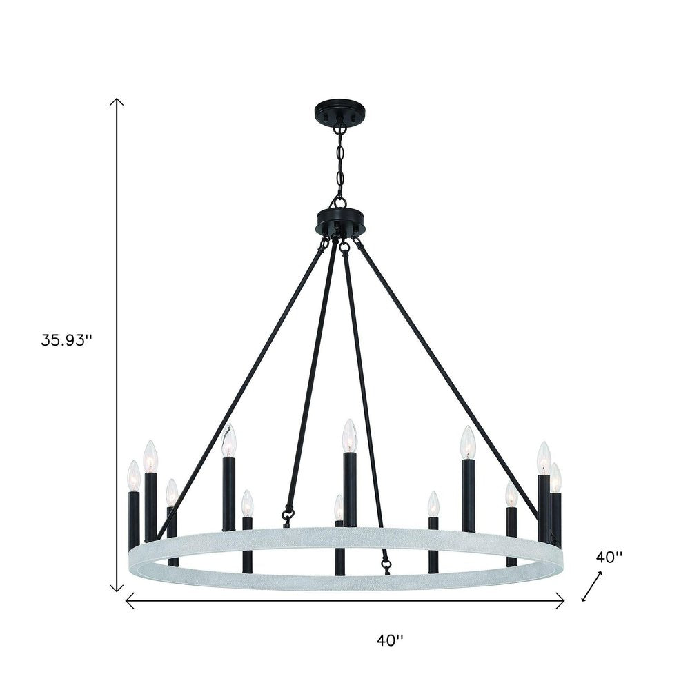 Black And White Candle Style Twelve Light Metal Dimmable Chandelier