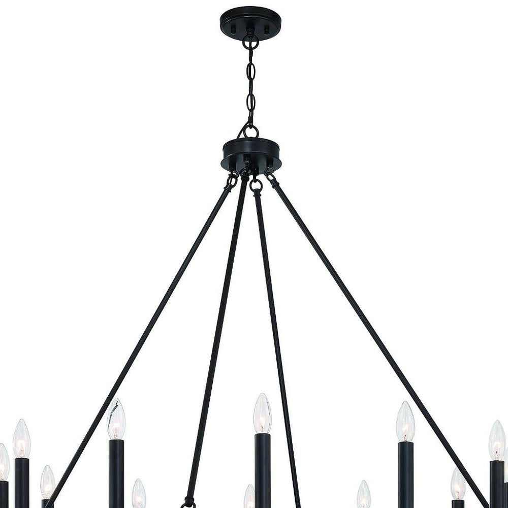 Black And White Candle Style Twelve Light Metal Dimmable Chandelier