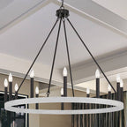 Black And White Candle Style Twelve Light Metal Dimmable Chandelier