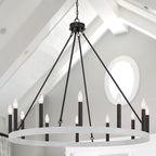 Black And White Candle Style Twelve Light Metal Dimmable Chandelier