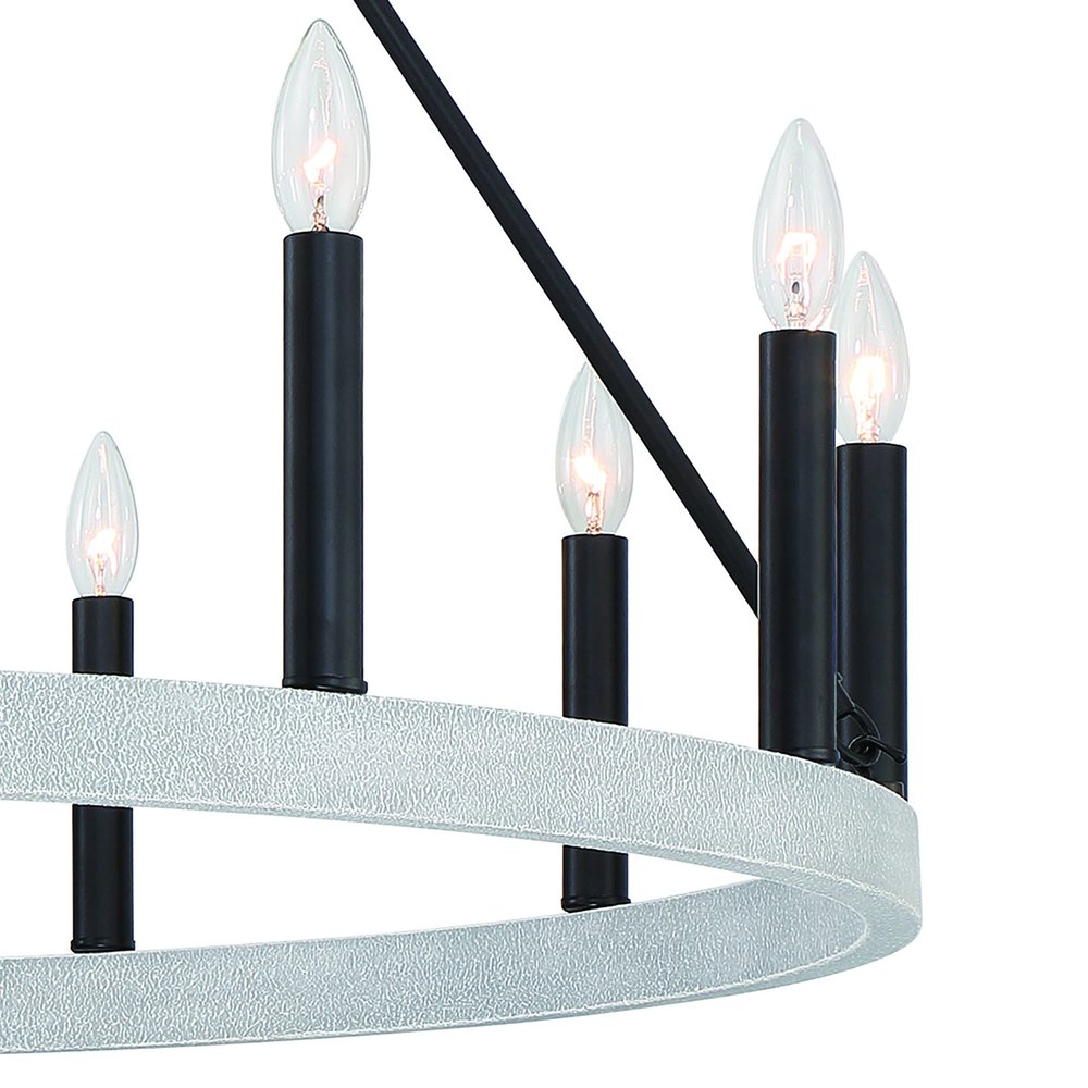 Black And White Candle Style Twelve Light Metal Dimmable Chandelier