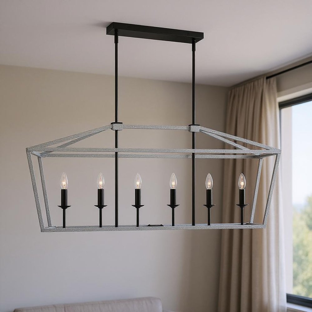 Black And White Candle Style Six Light Metal Dimmable Chandelier