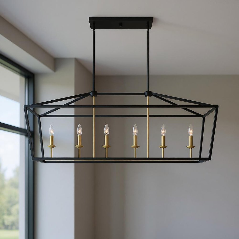 Black And Gold Candle Style Six Light Metal Dimmable Chandelier