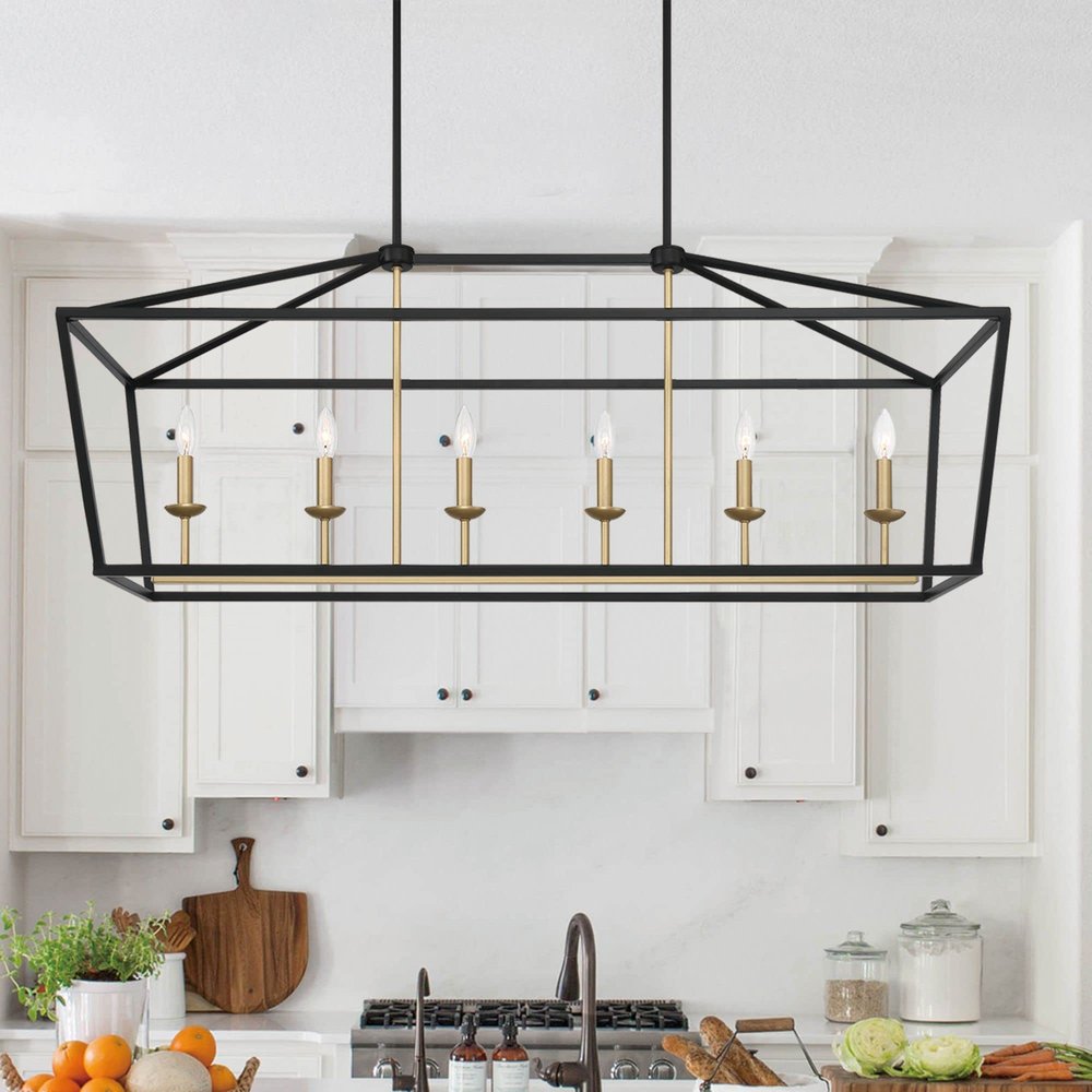 Black And Gold Candle Style Six Light Metal Dimmable Chandelier