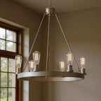 Silver Candle Style Six Light Metal Dimmable Chandelier