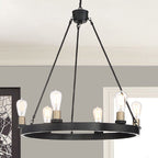 Black And Gold Candle Style Six Light Metal Dimmable Chandelier