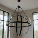 Black And Gold Candle Style Twelve Light Metal Dimmable Chandelier