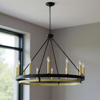 Black Candle Style Twelve Light Metal Dimmable Chandelier