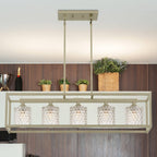 Silver Kitchen Island Five Light Metal Dimmable Chandelier With Clear Shades