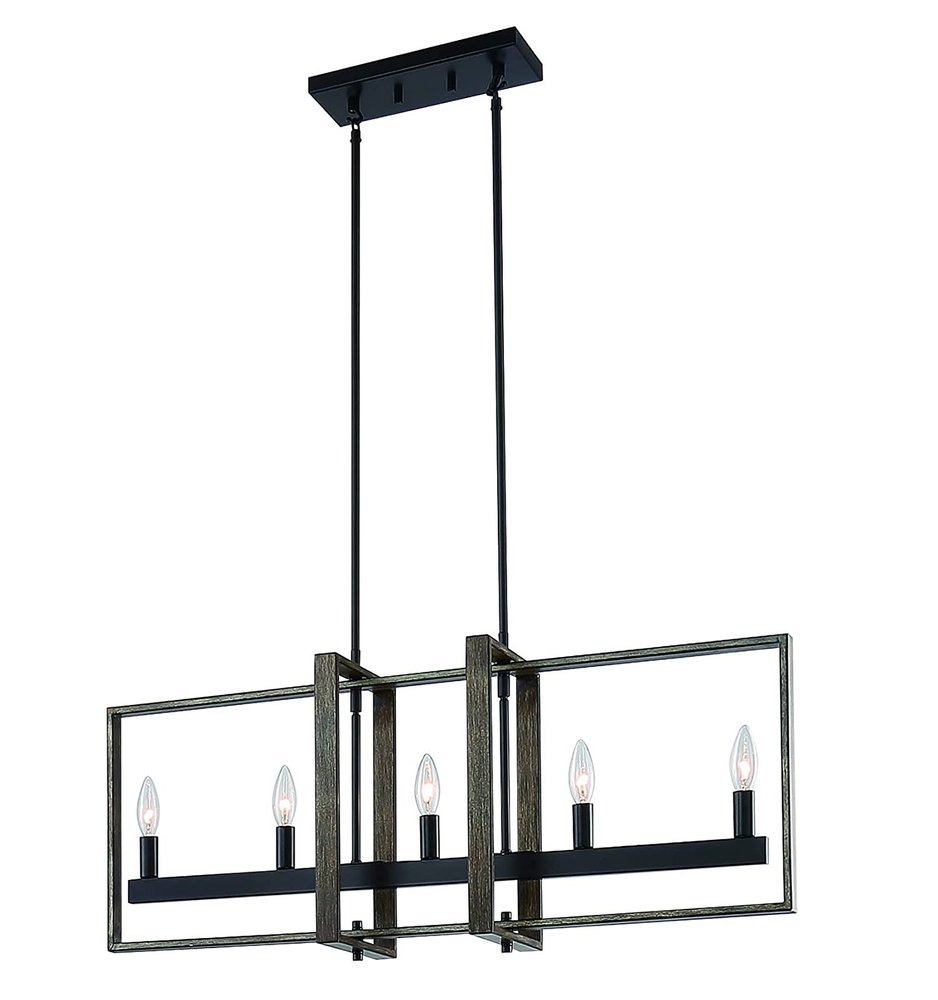 Brown And Black Kitchen Island Five Light Metal Dimmable Chandelier